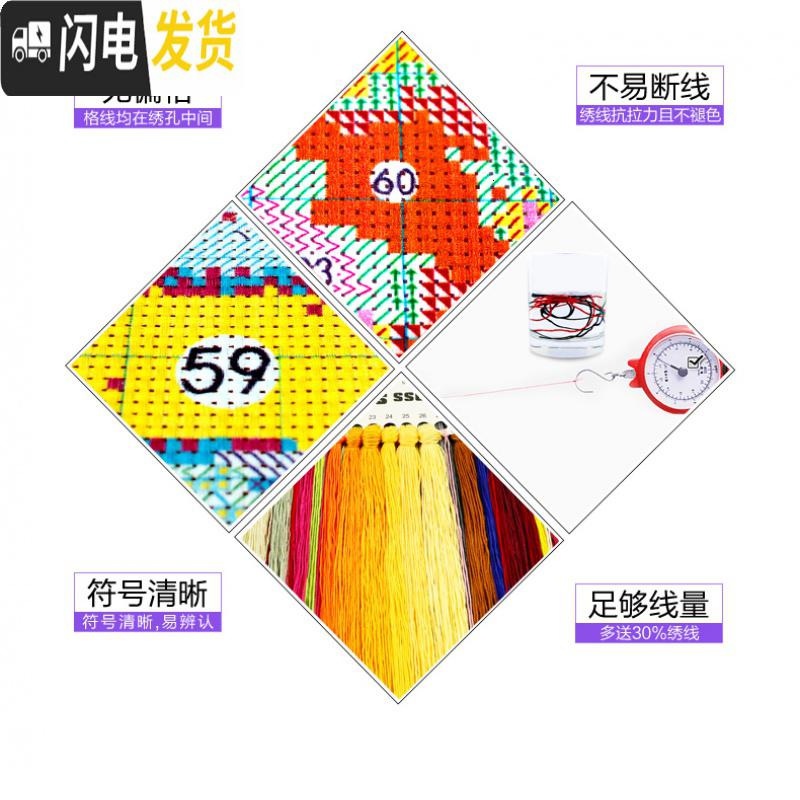 三维工匠十字绣2019新款绣中式三联画龙凤呈祥年年有余五福临菊妍凤求凰 春华秋实[棉线4股]满绣印花高清大图