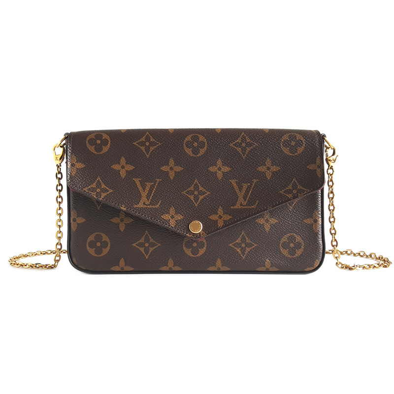 正品 lv路易威登 女包 棕色老花三合一单肩斜挎链条包 lv老花三合一