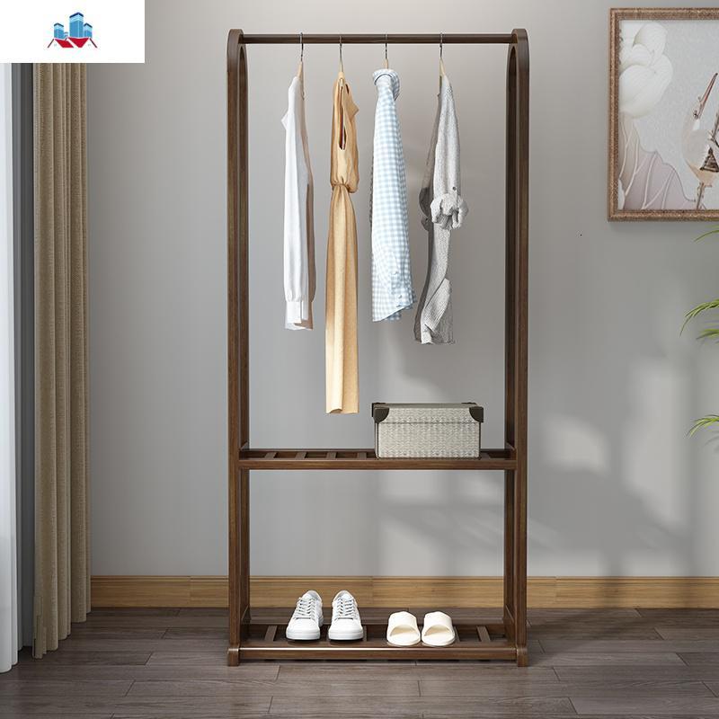 新中式实木衣帽架现代挂衣架卧室简易落地胡桃木家用置物架子组装泰