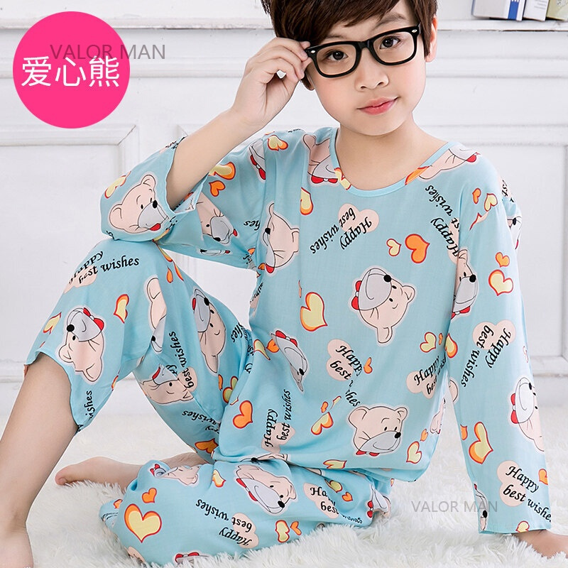 儿童棉绸睡衣女童男童夏季套装夏天薄款绵绸长袖空服小童孩宝宝