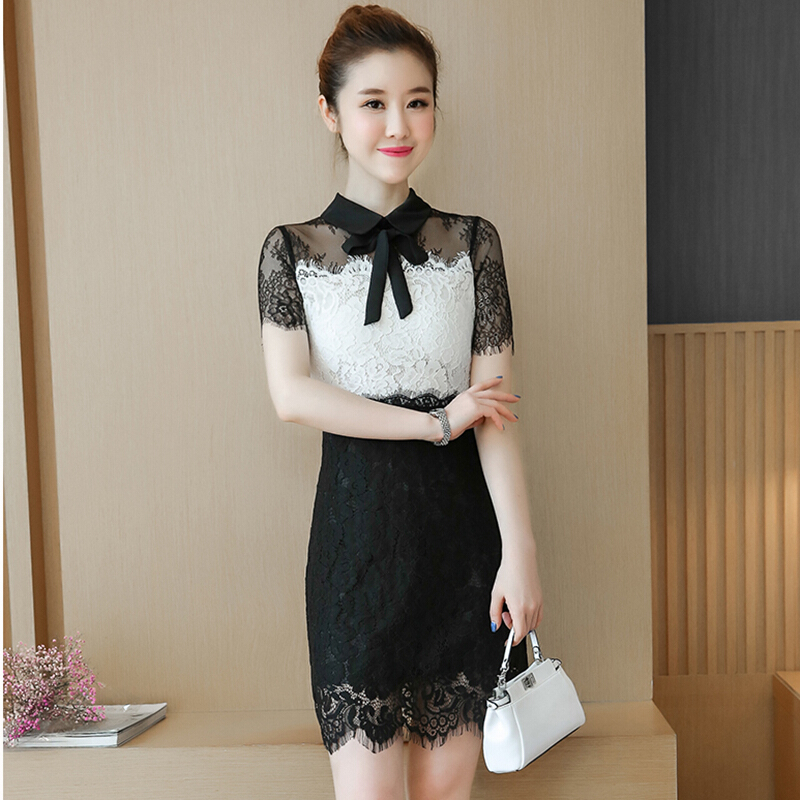 夏装2018新款女百搭白色t恤女短袖中长款蕾丝打底衫修身时尚上衣图片