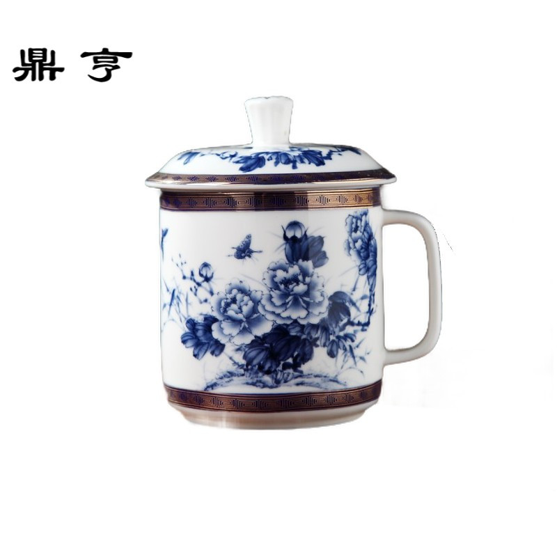 鼎亨茶杯陶瓷景德镇青花瓷器中式泡茶杯子家用男女主人杯带盖套装