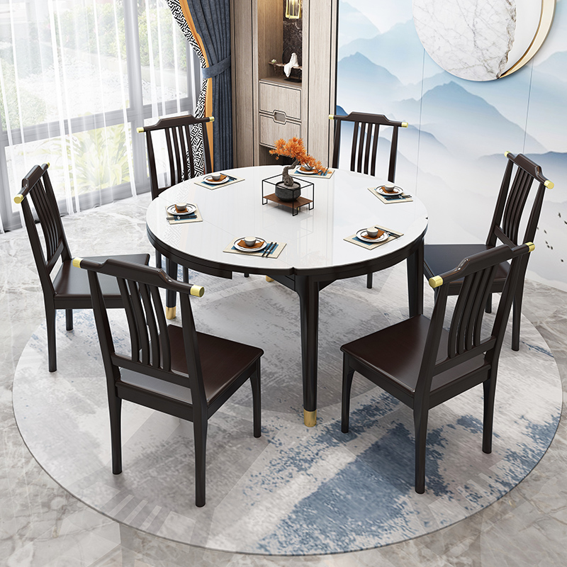 卡尔云尚中式实木餐桌椅组合现代简约伸缩折叠小户型家用餐桌可变圆桌