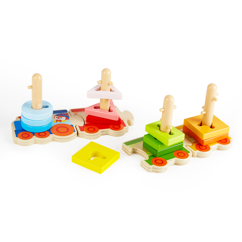 Hape&金宝贝 艺智火车拼图18M-3岁儿童宝宝木制拼图玩具幼儿积木拼插颜色形状认知早教益智