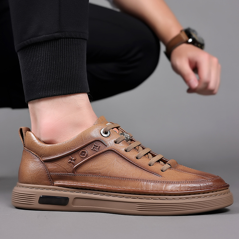 骆驼潮轻奢品牌男鞋秋冬新款男士牛皮系带商务休闲皮鞋青年潮流时尚