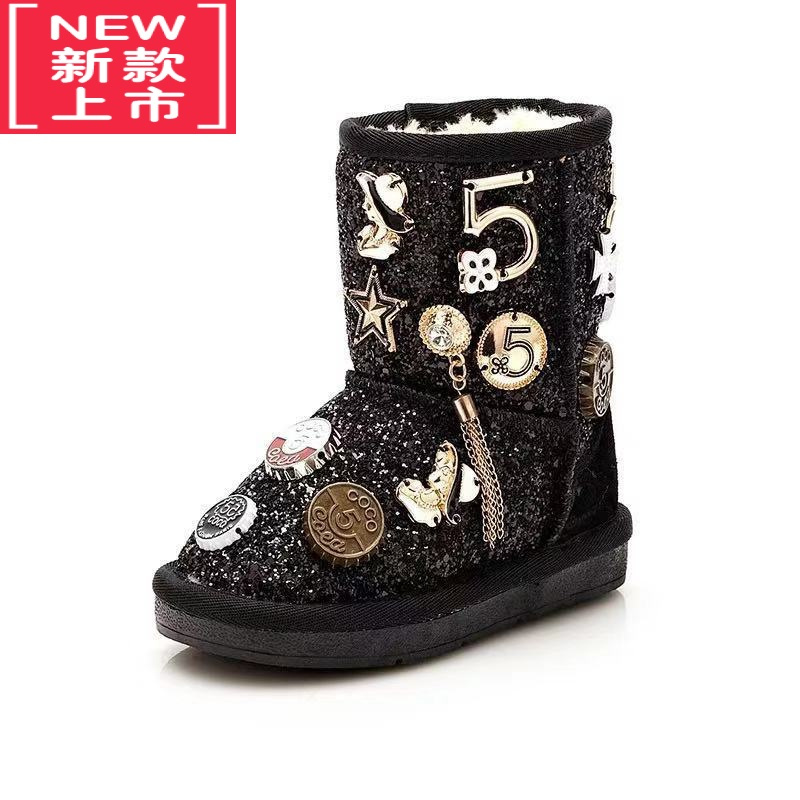 可莉允儿童雪地靴2022冬季新款中大童保暖棉鞋女童加厚公主鞋防滑中筒靴