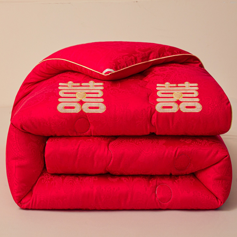 A类贡缎提花婚庆结婚被子喜被大红色喜庆春秋被女方陪嫁被芯新婚