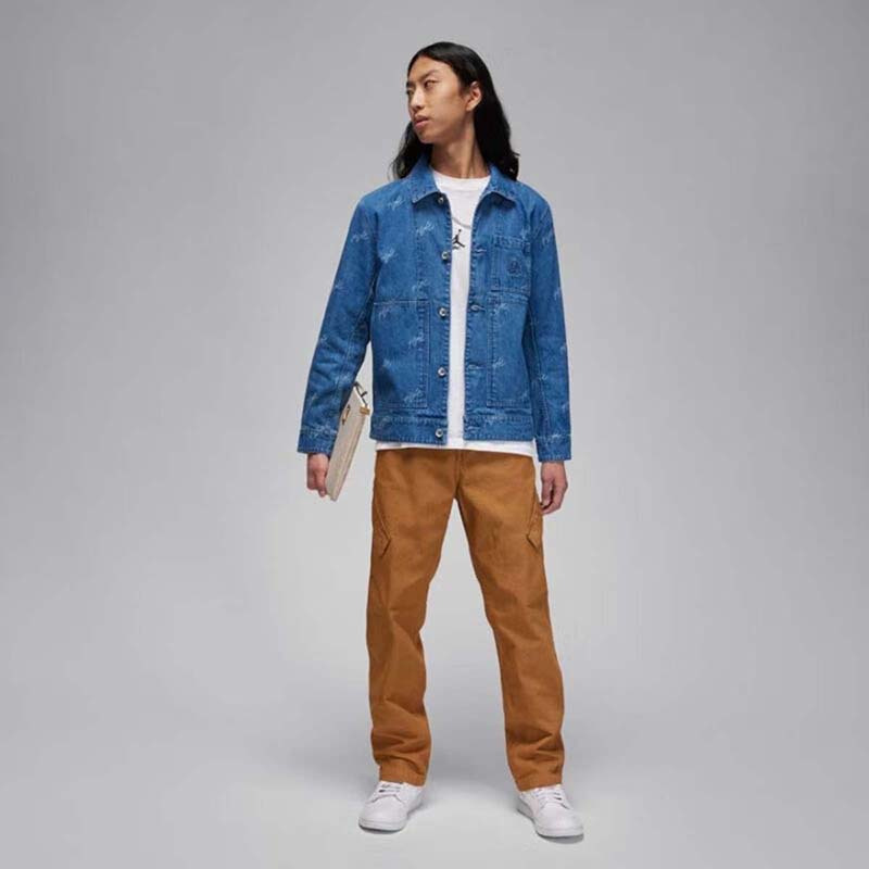 nike耐克男子运动夹克春新款aj满印牛仔风休闲翻领外套fn4650436