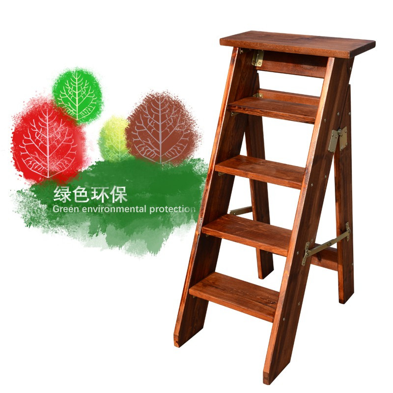 木梯子人字梯多功能移动折叠梯置物架家用加厚登高实木梯装饰梯凳 三维工匠 踏步35*15咖啡色10踏2米高