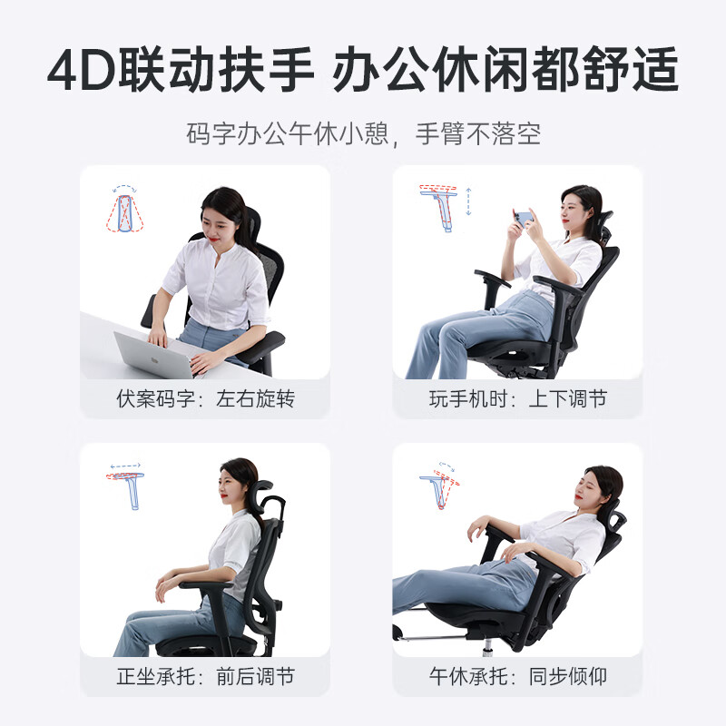 西昊 M57C-201-JT 人体工程学椅电脑椅办公椅电竞椅老板椅 [黑网+脚踏]高清大图