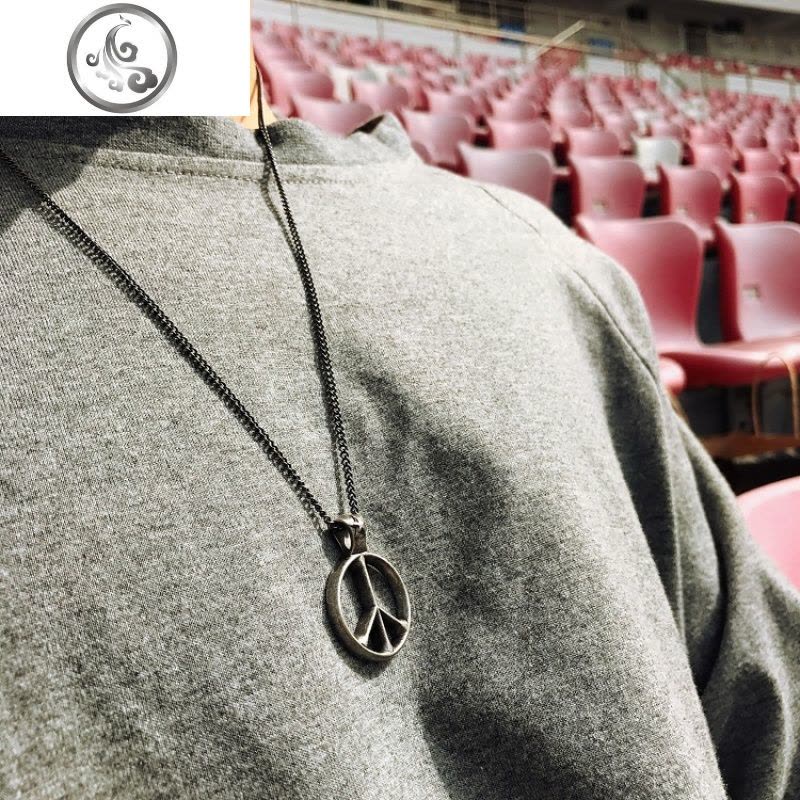 个性新款百搭简约欧美反战和平标志复古银侣毛衣男女情侣吊坠项链 JiMi图片