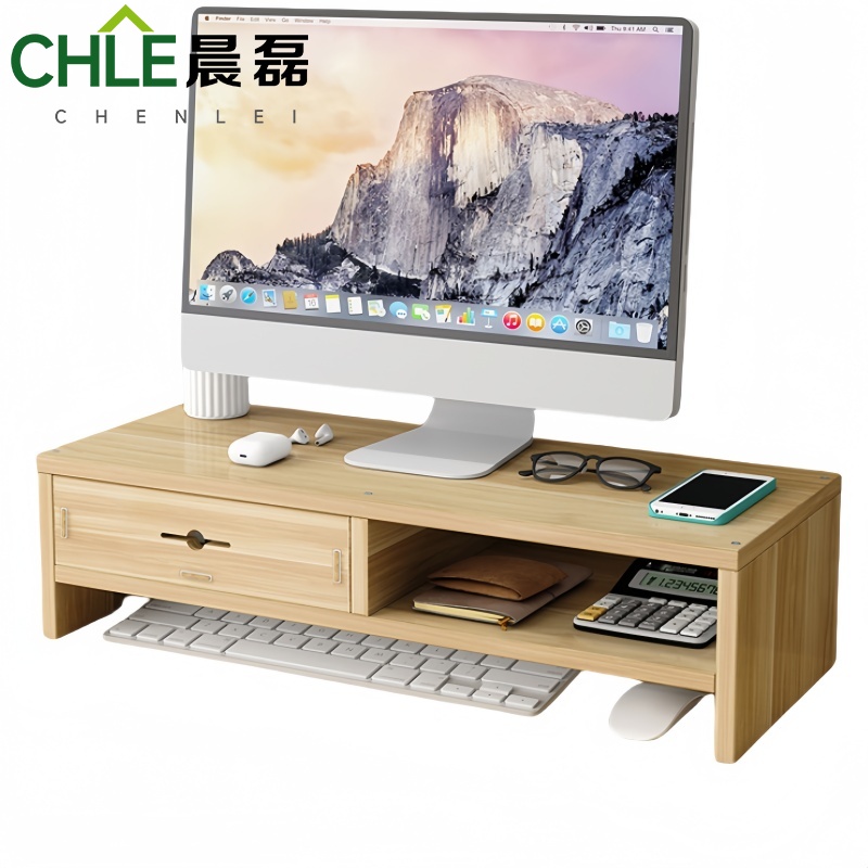 晨磊 显示器增高架 双层隔断胡桃色(1抽屉) 个高清大图