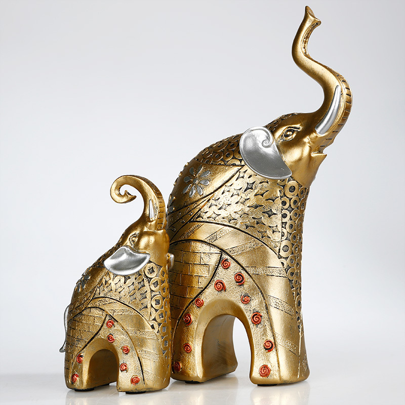花间集 大象工艺品摆件家居装饰品客厅玄关摆件 HS16B02G 金色(银耳)母子大象