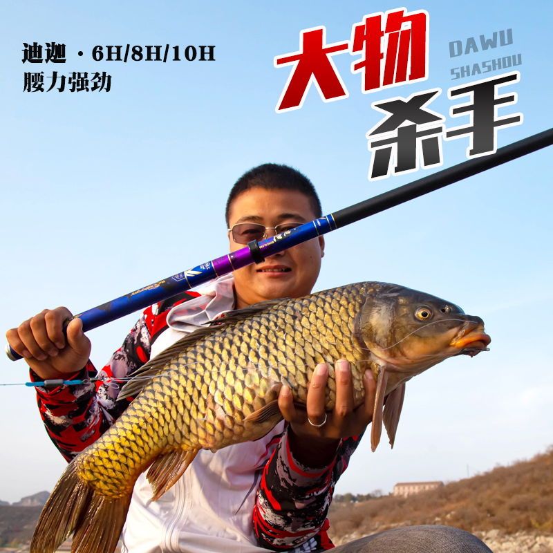 迪佳钓鱼竿手竿超轻超硬19调6H台钓竿8H黑坑大物青鱼竿碳素鲤鱼竿 超轻版5H28调2.7米[无礼品]