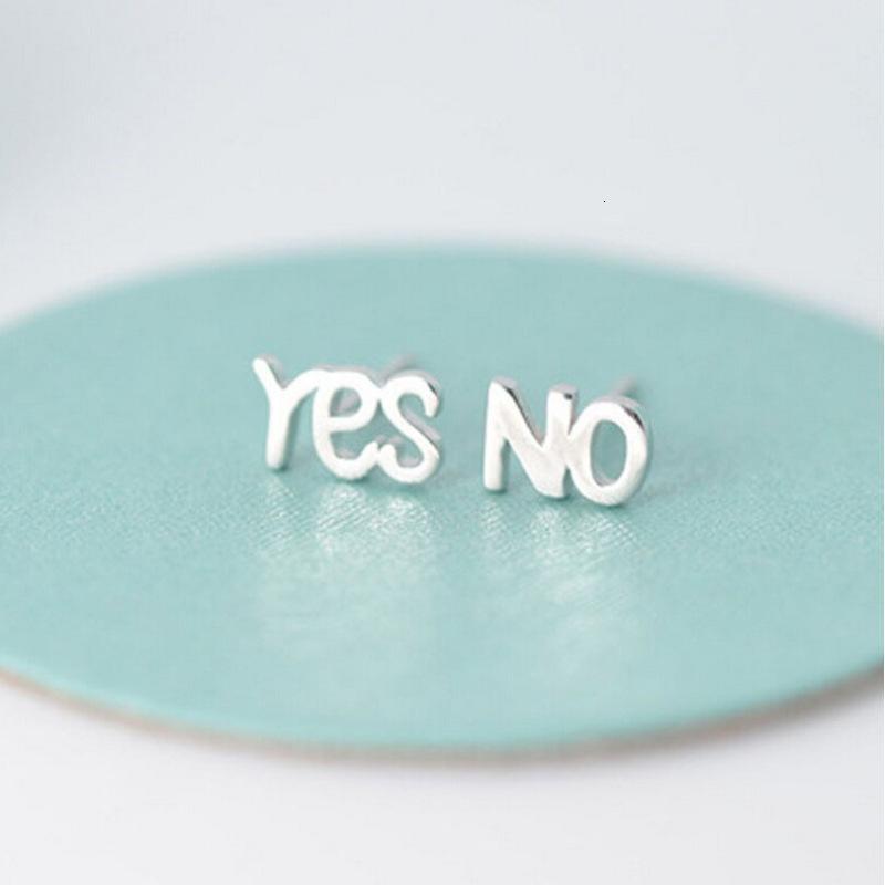 S925银YES NO简约不对称字母素银耳钉0l气质耳坠银耳钉首饰品YWJY2312送女朋友七夕情人节礼物