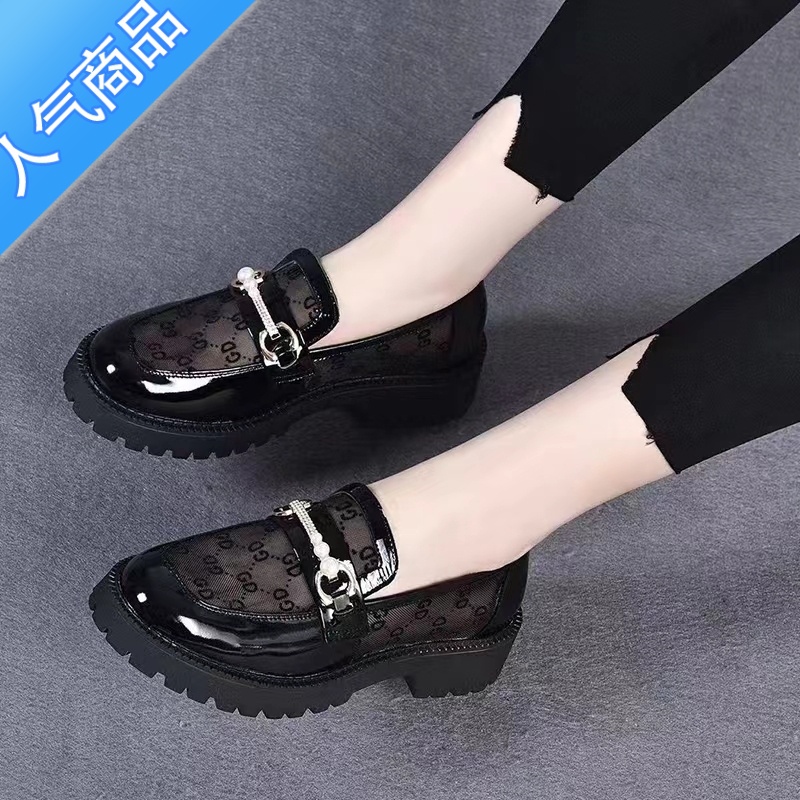 SUNTEK紅婧蜓乐福鞋女春秋漆皮网纱鞋透气百搭平底软底单鞋女小皮鞋高清大图