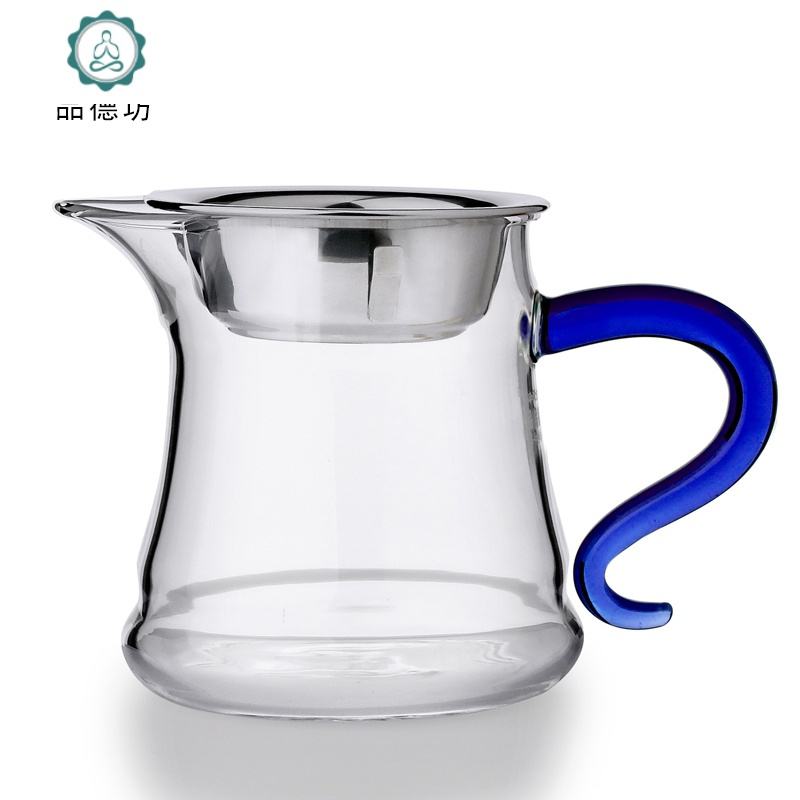 耐热高温加厚玻璃公道杯泡茶分茶器公杯茶漏茶海功夫茶具四方公杯 封后 ps-06蓝色+加深滤网