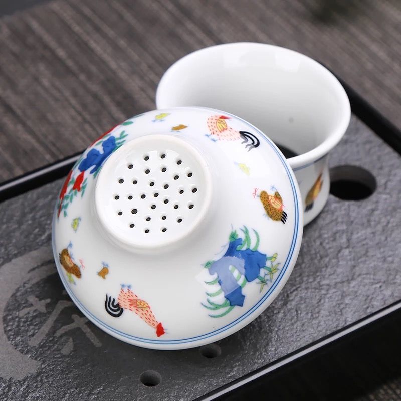 茶具套装鸡缸杯功夫茶具整套大明成化景德镇瓷器陶瓷斗彩茶壶盖碗 小鸡过滤组合