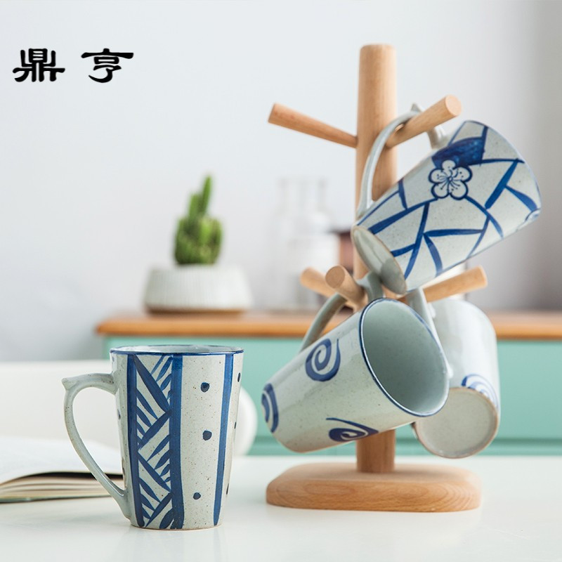 鼎亨 创意杯子陶瓷水杯马克杯送勺咖啡杯牛奶杯简约手绘青花送礼