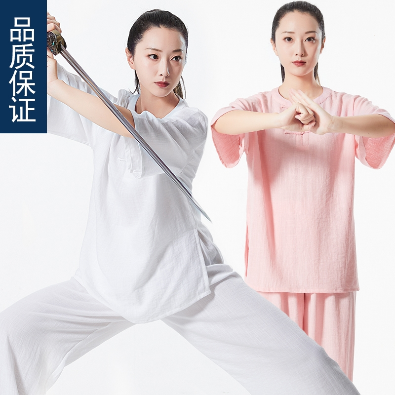 太极服女夏季 飘逸太极拳练功服古达薄款 棉麻太极服