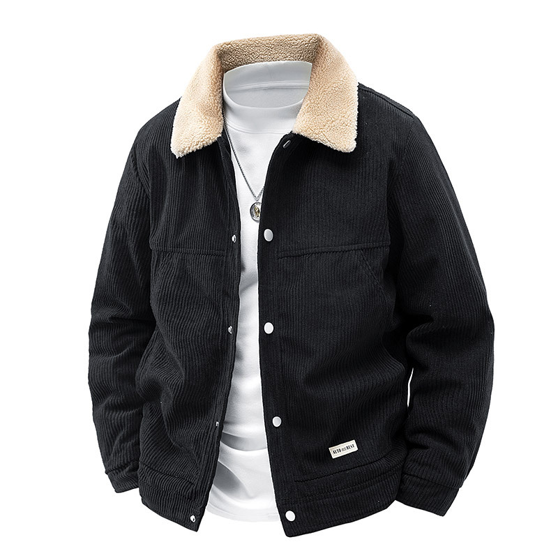 啄木鸟加绒外套男秋冬2025新款加厚保暖男士上衣休闲翻领夹克男款高清大图