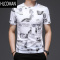 HLCOMAN夏季冰丝冰感短袖T恤男圆领印花上衣欧洲站潮牌时尚个性青年半袖