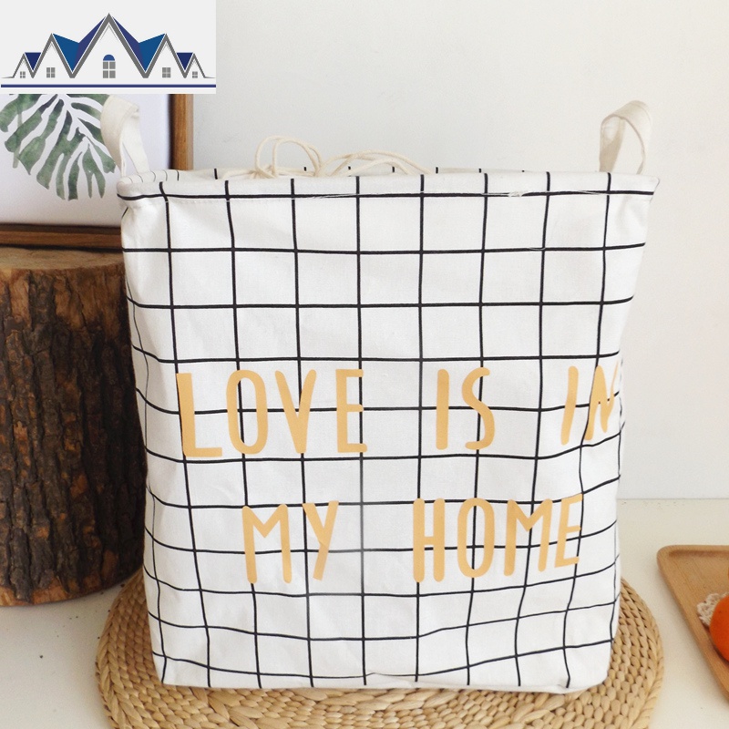 新款收口方形高束口收纳筐脏衣篮带盖有盖衣物玩具整理箱 三维工匠收纳篮 束口白色格子