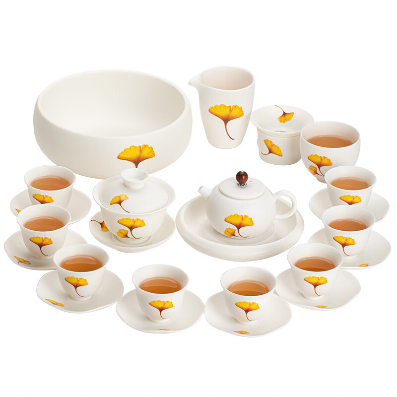 苏氏陶瓷/SUSHI CERAMICS J0534 银杏羊脂玉三才盖碗装礼盒 (单位:盒)