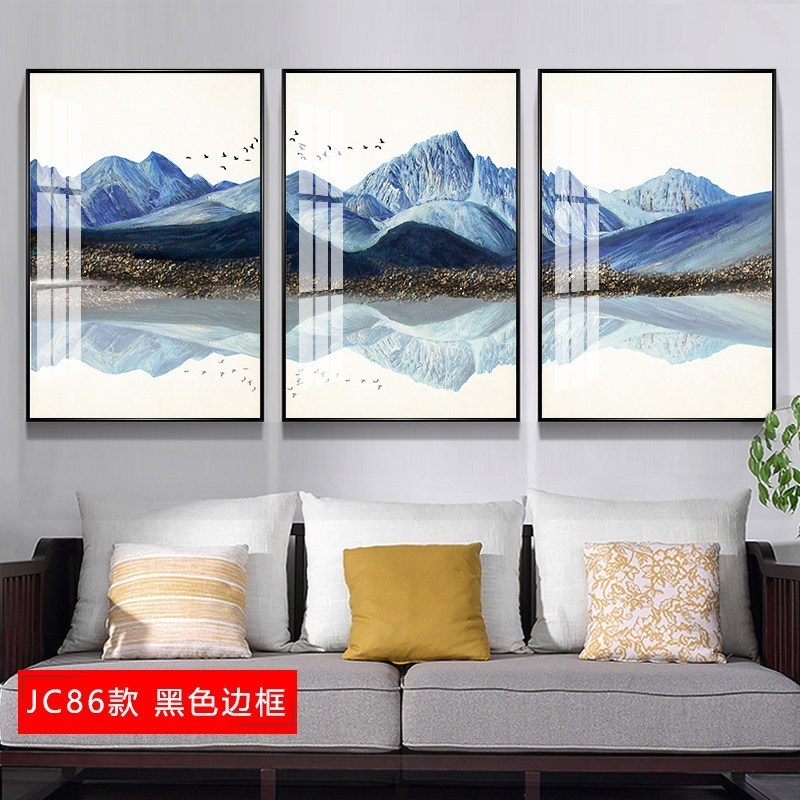 北欧客厅装饰画大气沙发后面的背景墙壁画三联画轻奢挂画抽象墙画 jc86（黑色边框） 60*80cm三联套装（建议_310