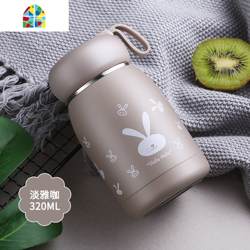 迷你保温杯女便携学生少女儿童小巧可爱水杯网红简约韩版超萌杯子 FENGHOU 淡咖色高清大图