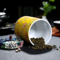 领艺 陶瓷茶叶罐 珐琅彩 趴花储茶藏茶罐 密封罐普洱茶罐茶具配件