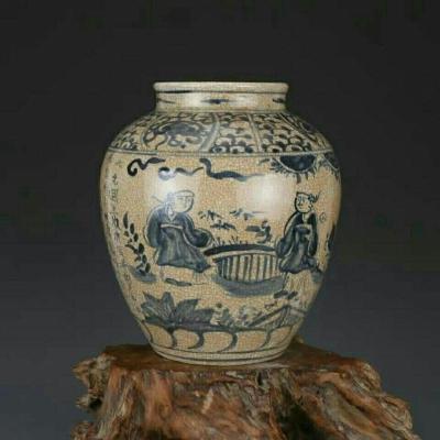 元青花人物纹罐瓷器古董真品古玩收藏包老保真摆件古董客厅装饰青花