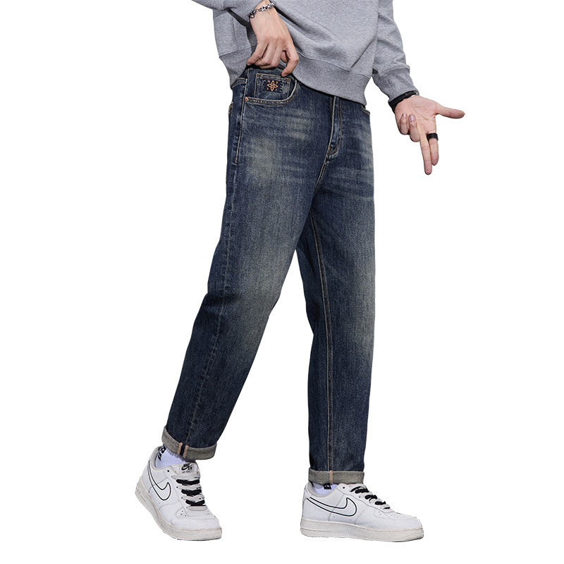 秋冬新款长绒棉牛仔裤直筒裤男休闲百搭弹力棉质潮牌韩版男士裤子_065高清大图