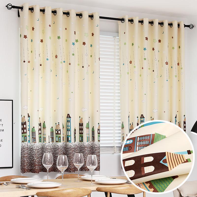 家柏饰(CORATED)窗帘定制简约现代小短帘飘窗客厅卧室阳台遮光布料免打孔安装 浪漫满屋米黄（遮光80%） 打孔/米【定制不退不换】