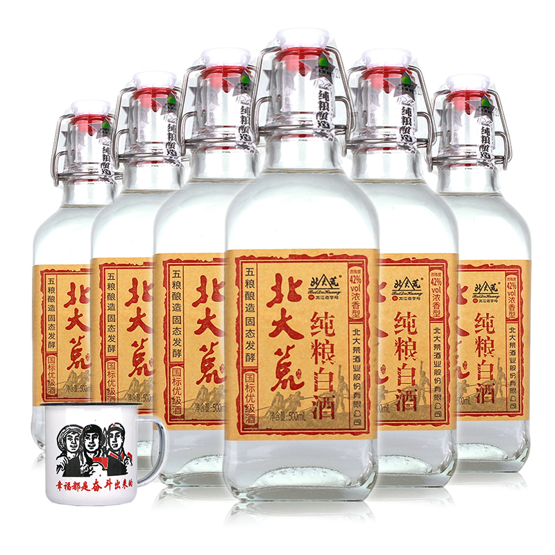 42度北大荒纯粮白酒方瓶500毫升6瓶浓香型白酒纯粮优级酒参数