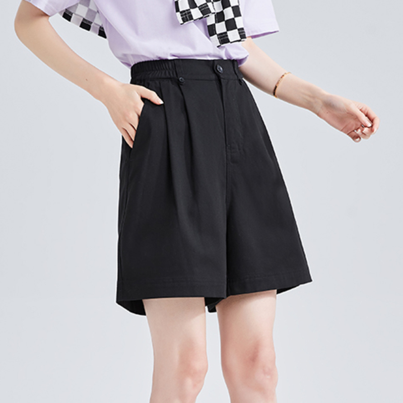 [2.5折价70元]唐狮新款短裤女夏季休闲西装中裤薄款高腰卡其色宽松五分裤