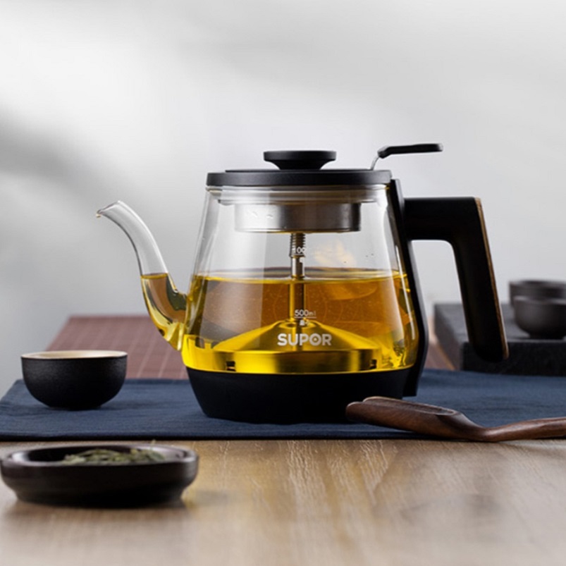 苏泊尔(SUPOR)养生壶煮茶器煮茶壶电水壶热水壶烧水壶电热水壶迷你玻璃花茶壶黑茶 SW-10C02高清大图