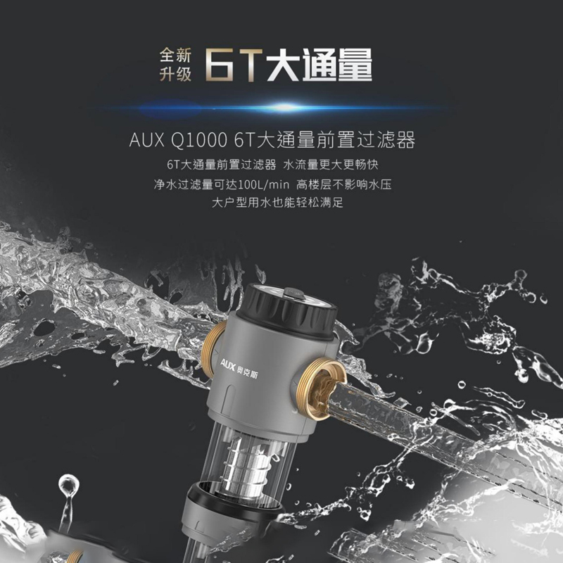 奥克斯Q1000前置过滤器反冲洗免拆家用6T/h自来水全屋大流量中央净水器滤网管道滤水器(不包含安装)