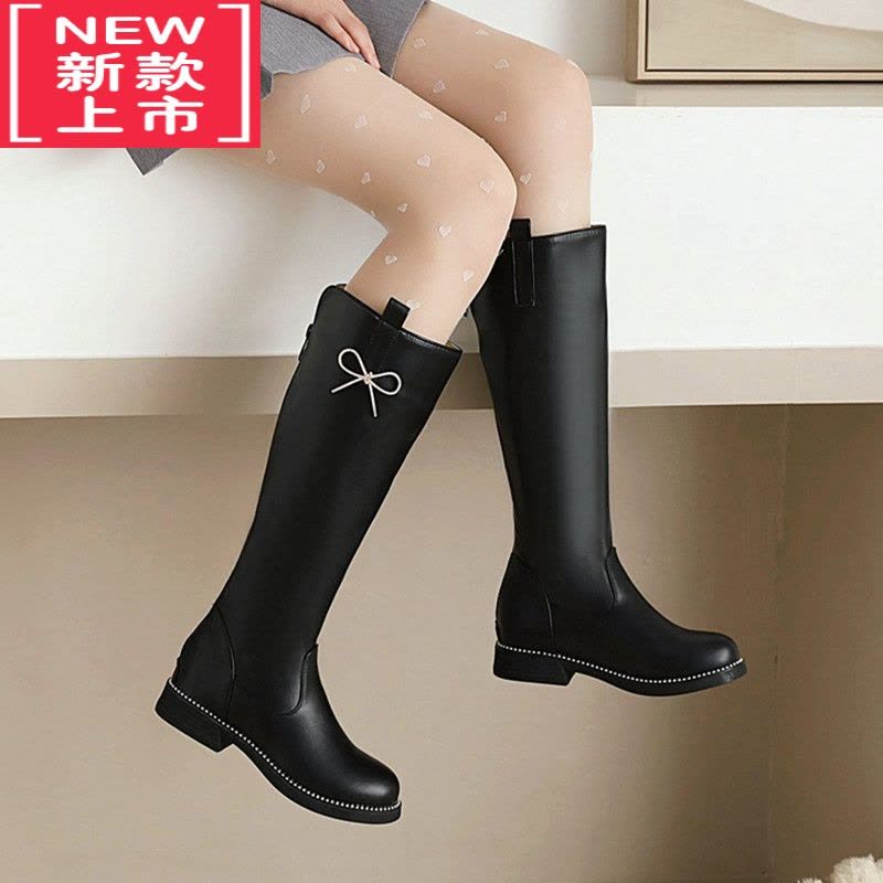 可莉允女童靴子2022春秋款高筒长靴走秀演出单靴儿童洋气冬加绒公主皮靴图片