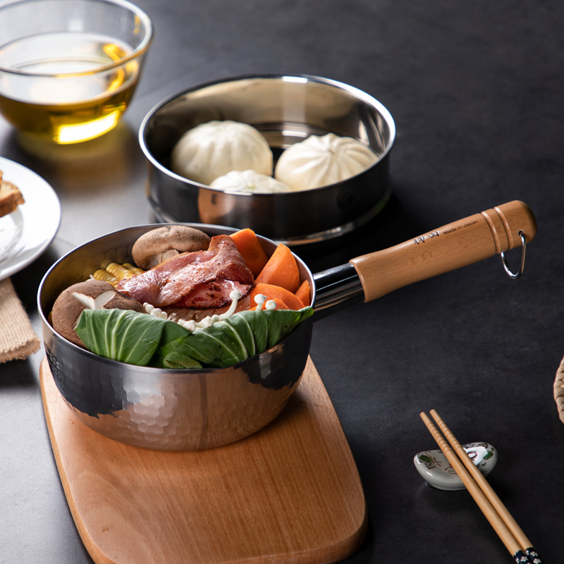 神田 钻石纹18cm雪平锅套装(锅+锅盖+蒸格)高清大图