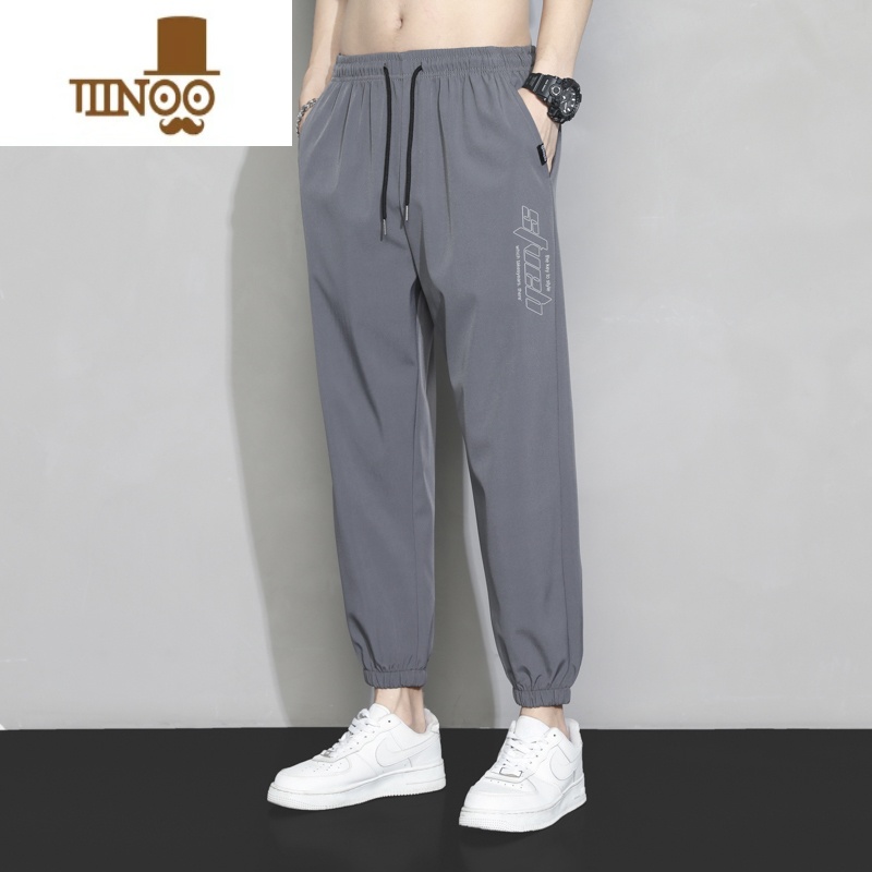 YANXU冰丝裤子男士夏季薄款宽松束脚速干九分运动裤速干工装休闲长裤子高清大图