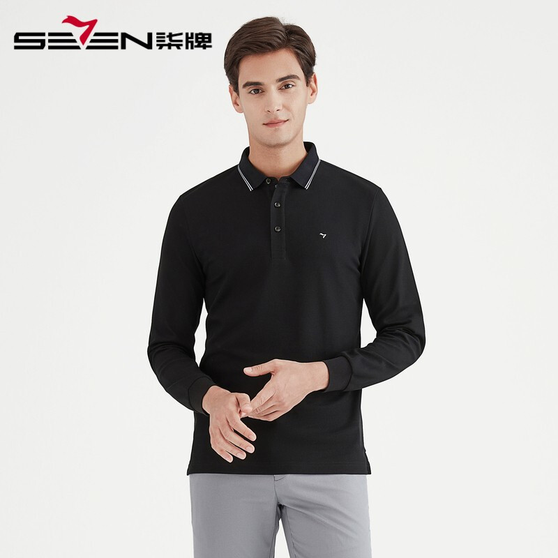 柒牌男装2021春季商务休闲男士时尚抗皱透气青年长袖polo衫120t70100