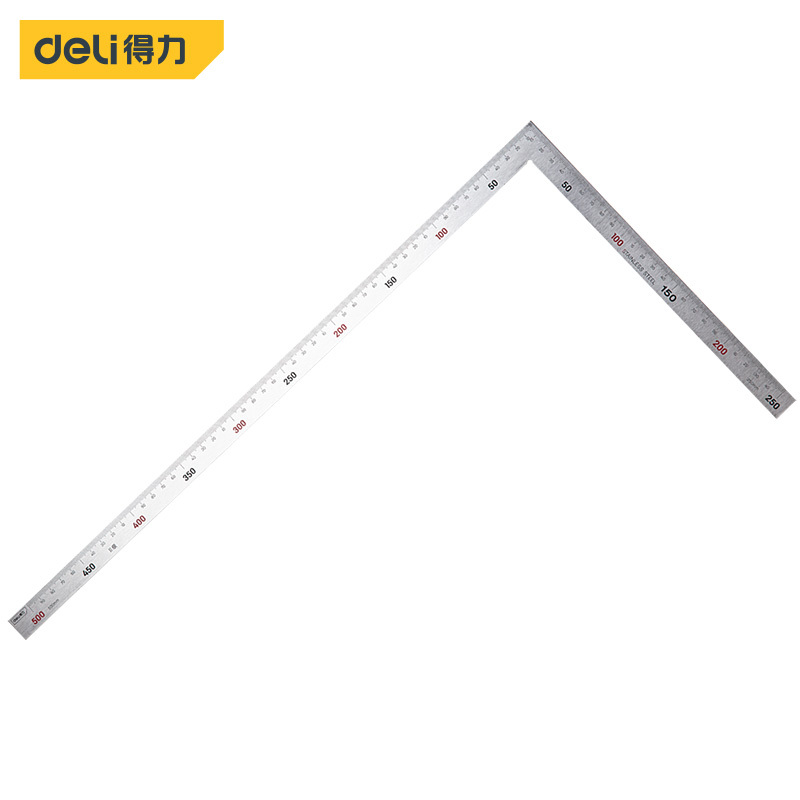 得力(deli)不锈钢拐尺钢角尺L型尺木工直角90度尺双面刻度250x500mm DL7150