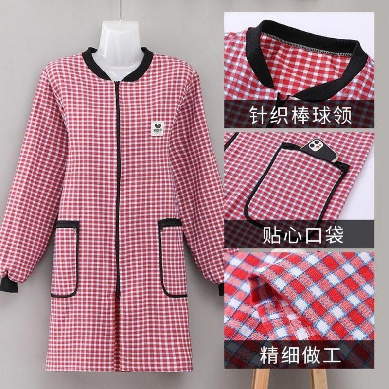 老粗布纽扣款100/160斤穿 高档棉布外套罩衣女厨房防污家用上班干活穿耐脏漂亮洋气工作服