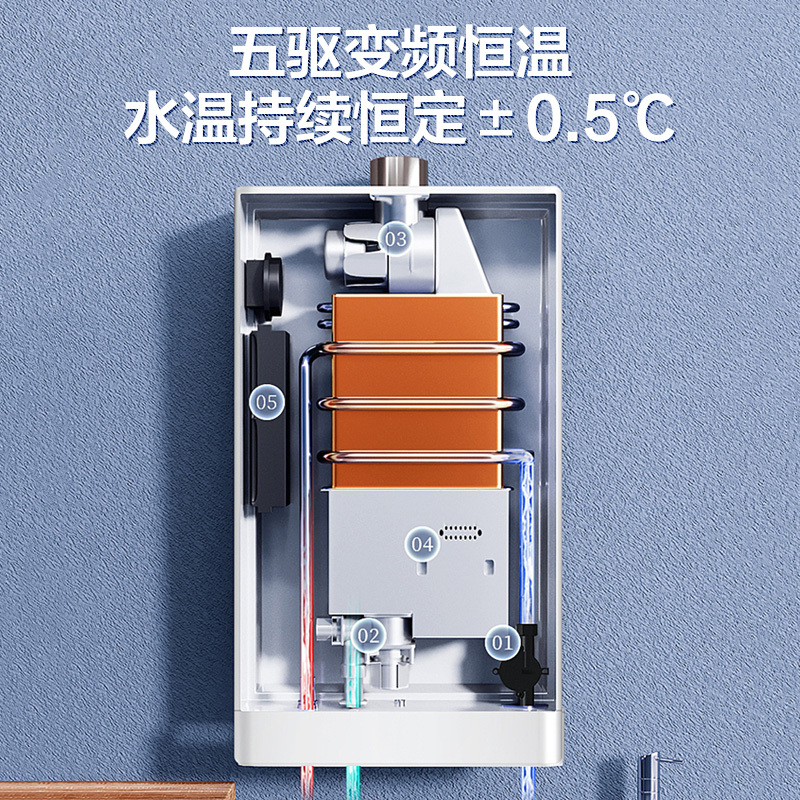奥克斯(AUX)燃气热水器JSQ23-DA17D即热式家用防冻12升天然气智能变频恒温强排式速热低压启动