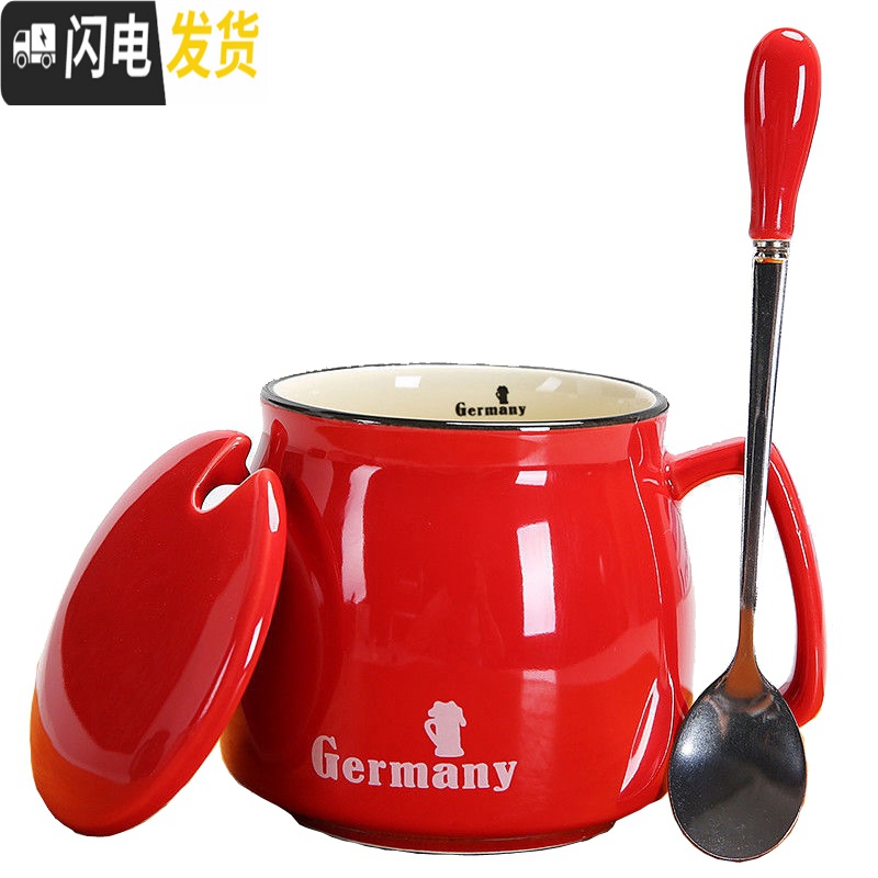 三维工匠马克杯可爱简约带盖勺少女水杯早餐杯家用牛奶杯情侣杯咖啡杯茶杯 白色咖啡器具高清大图