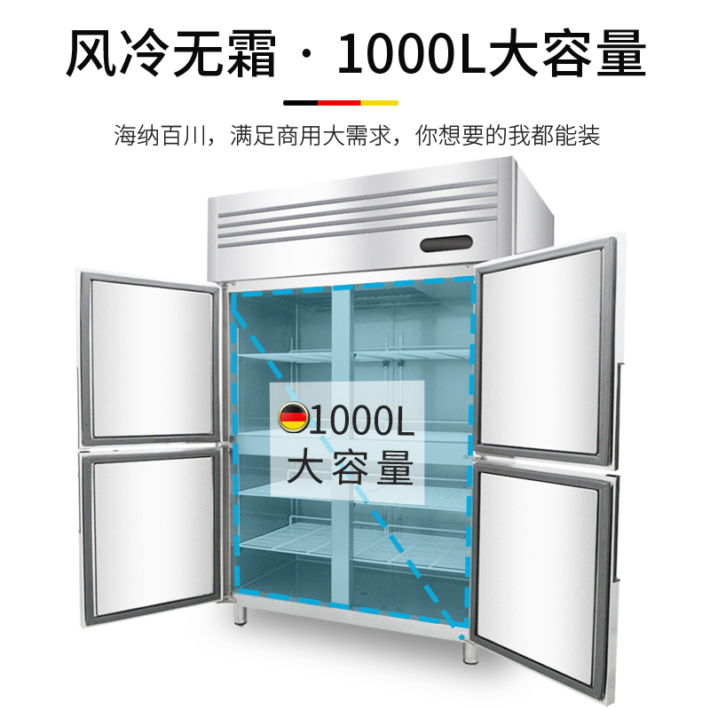 德玛仕(DEMASHI)商用风冷四门冰柜 立式冷藏冷冻 冷柜不锈钢冰箱 厨房电器BCD-1000A[风冷循环全冷冻款]