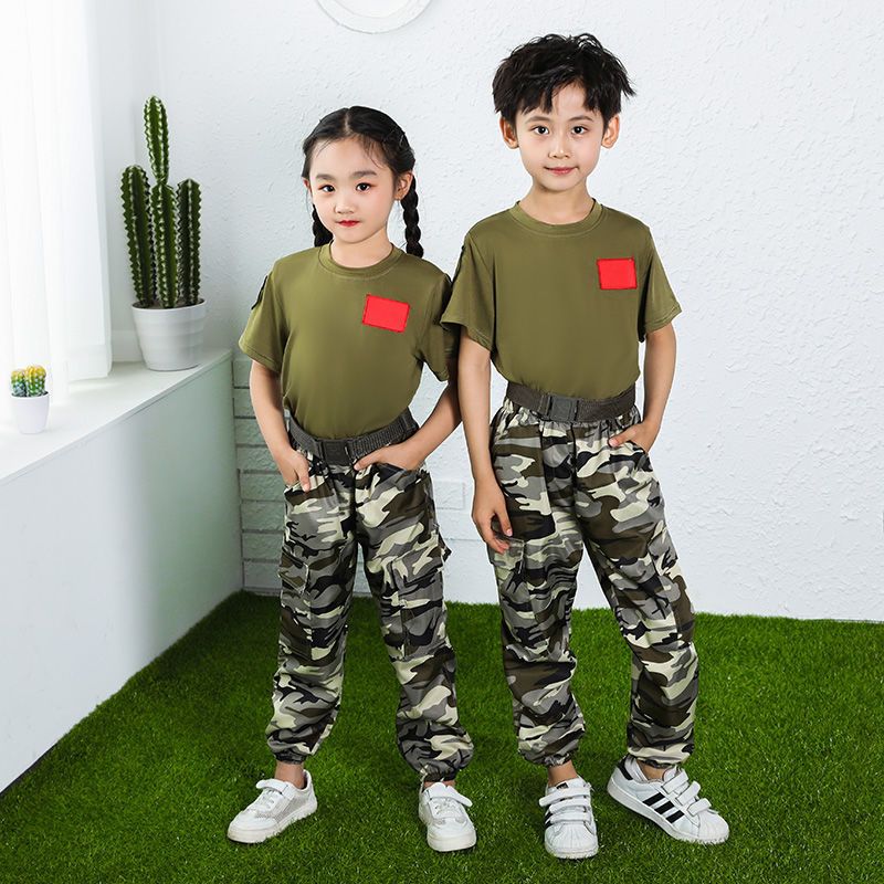 儿童迷彩服套装小学生军训服夏令营短袖迷彩童军幼儿园校服演出服短袖