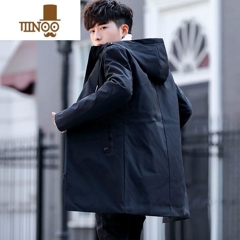 YANXU风衣男中长款加厚 时尚休闲纯色大码加棉外套男 2023潮流新品图片