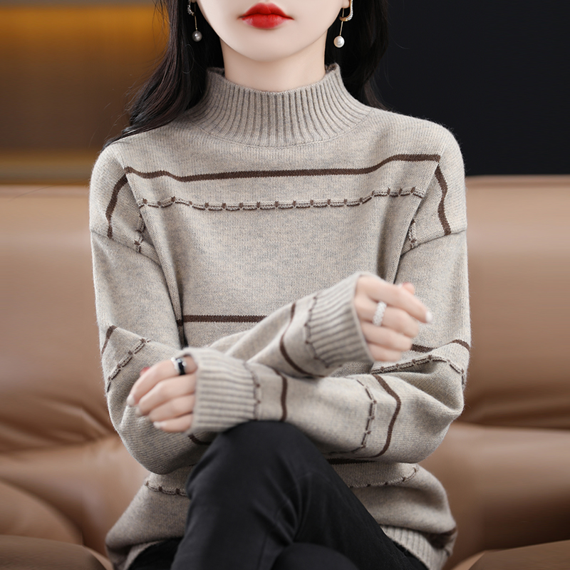 免费试穿 2025春秋装宽松半高领修身显瘦山羊绒衫女套头毛衣慵懒针织打底衫女专柜正品品牌羊绒衫女漂亮高清大图